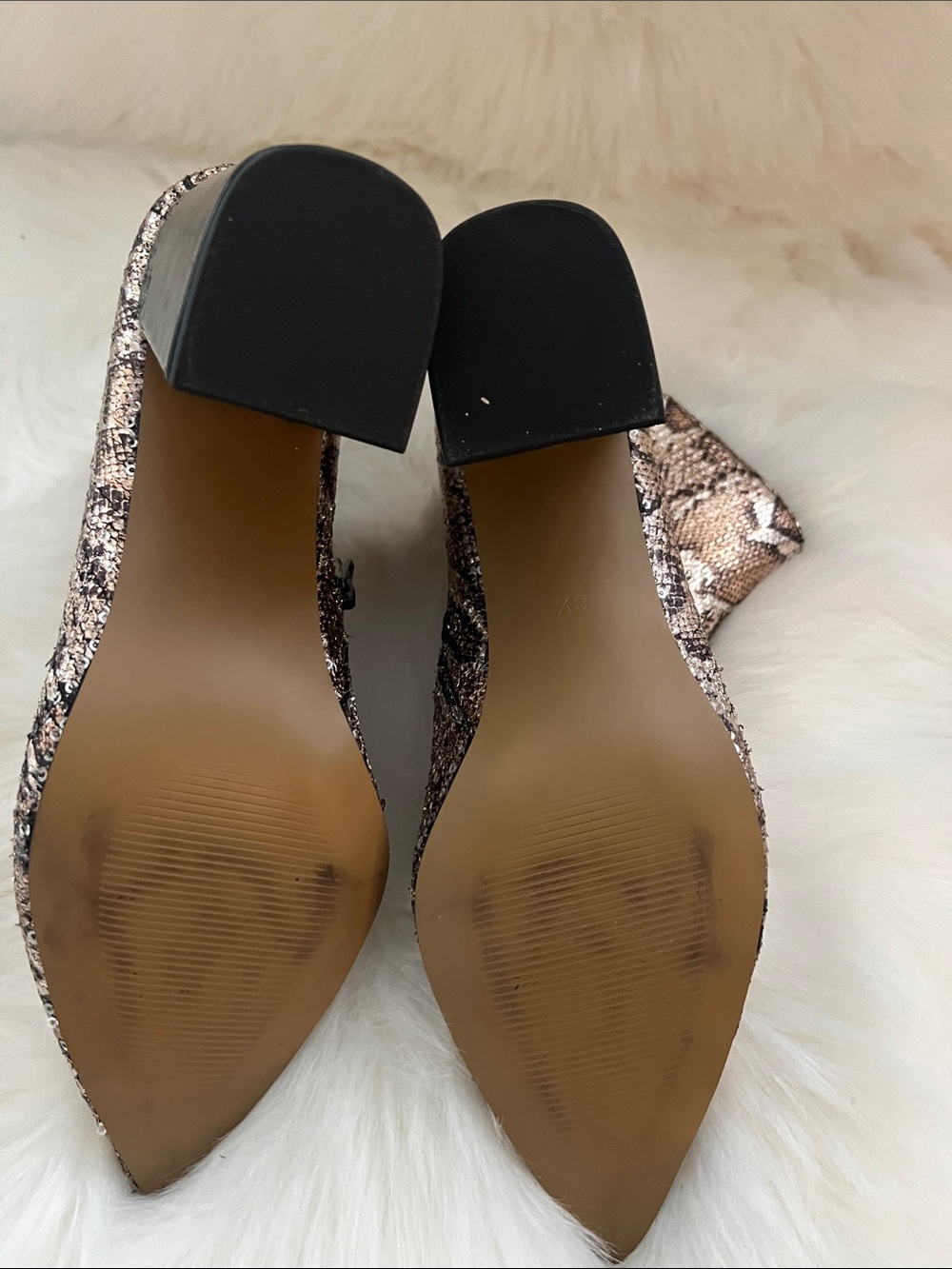 Betsey Johnson Sequined Snake-Print Pointed Toe Ankle Boots - Brown & Gold - Picture 3 of 3